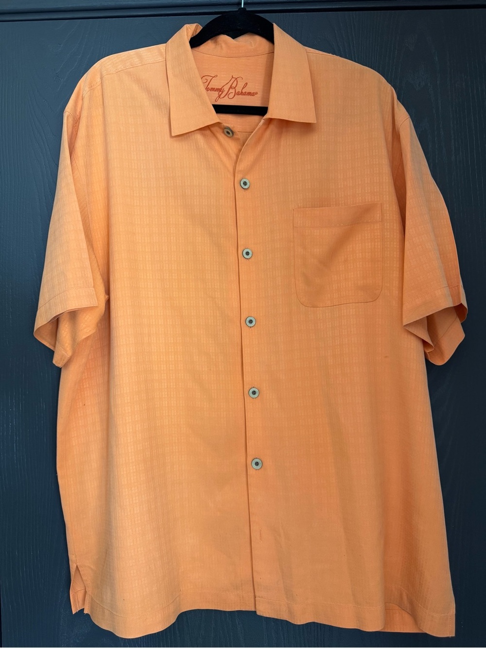 Men’s XL Silk Tommy Bahama Short-Sleeve Button-Down Shirt — Orange